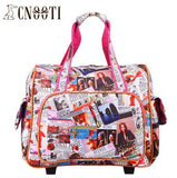 English Letter Trolley Bag Travel Bag Handbag Female Retractable Type,Women Retro Euro Fashion