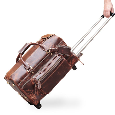 Tiding Vintage Leather Duffle Bag Travel Bags Designer Weekend Bag Carry On Luggage Rolling Trolley