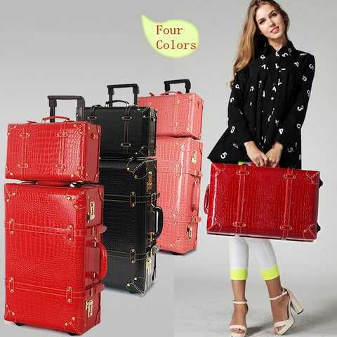 New Arrival!Women Retro Travel Luggage Bag Set,13 22 24Inch Pu Leather Trolley Luggage Sets,High