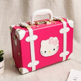 Lovely Kt Pu Leather Suitcase,12 14 15Inches Girl Cartoon Fashion Box,Retro Euro Fashion Trolley