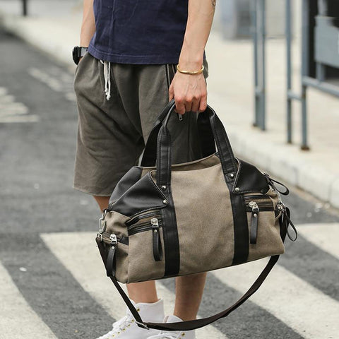 Stylish And Casual Men'S Canvas Bag For Short Trips Korean Version Of The Color Stitching Large