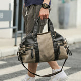 Stylish And Casual Men'S Canvas Bag For Short Trips Korean Version Of The Color Stitching Large