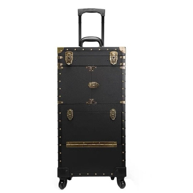 Women Large Capacity Trolley Cosmetic Case Rolling Luggage Bag,Stylist Retro Beauty Tattoo