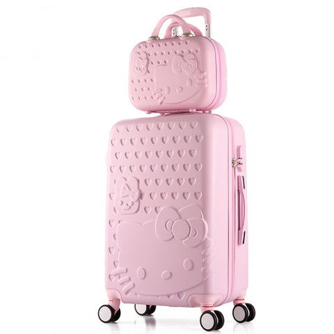 2Pcs/Set Lovely 14" Girl Cosmetic Bag Hello Kitty 20/22/24/28 Inch  Students Trolley Case Travel