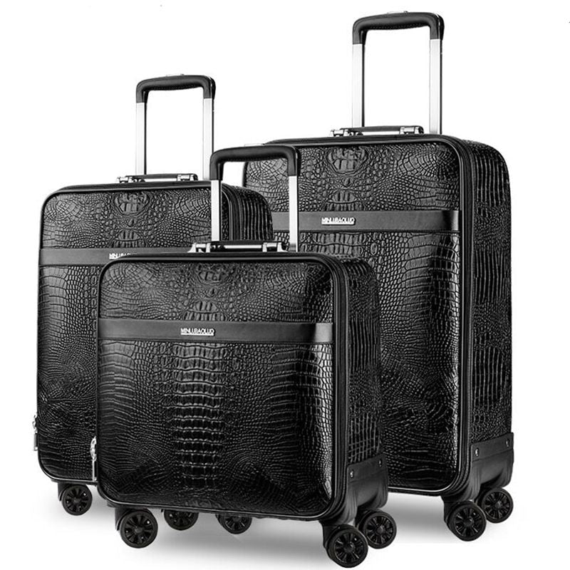 Men Crocodile Pattern Genuine Cow Leather Cabin Trolley Suitcase Brand ...