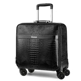 Men Crocodile Pattern Genuine Cow Leather Cabin Trolley Suitcase Brand Carry On Business Rolling