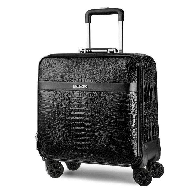 Men Crocodile Pattern Genuine Cow Leather Cabin Trolley Suitcase Brand ...