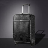 Men Crocodile Pattern Genuine Cow Leather Cabin Trolley Suitcase Brand Carry On Business Rolling
