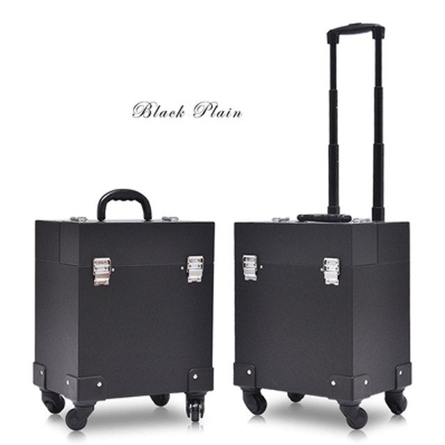 New Cute Trolley Cosmetic Case Rolling Luggage Bag On Wheels,Womens Nails Makeup Toolbox,Beauty