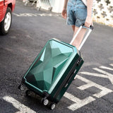 Woman Rolling Travel Suitcase Set 14Inch Cosmetic Bag Diamond Face 20/26/28Inch Carry-On Trolley