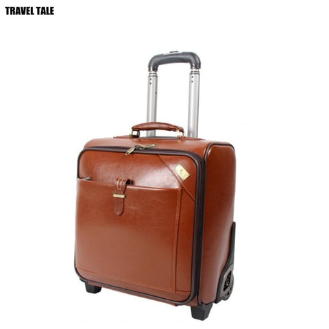 Travel Tale Genuine Cow Leather Men Hand Luggage Retro Travel Suitcase On Wheels