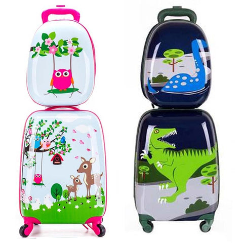 Beasumore Children Rolling Luggage Set Backpack Kid Suitcase Wheels Cute Cartoon Trolley Case Carry