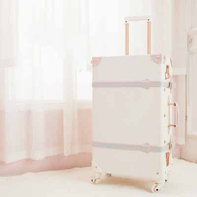 Beasumore Retro Pu Leather Rolling Luggage Set Spinner Suitcase Wheel Vintage Cabin Trolley Women'S