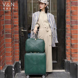 Graspdream 16"18 Inch Women Spinner Leather Retro Trolley Bag 20 24 Travel Suitcase With Handbag