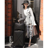 Graspdream 16"18 Inch Women Spinner Leather Retro Trolley Bag 20 24 Travel Suitcase With Handbag