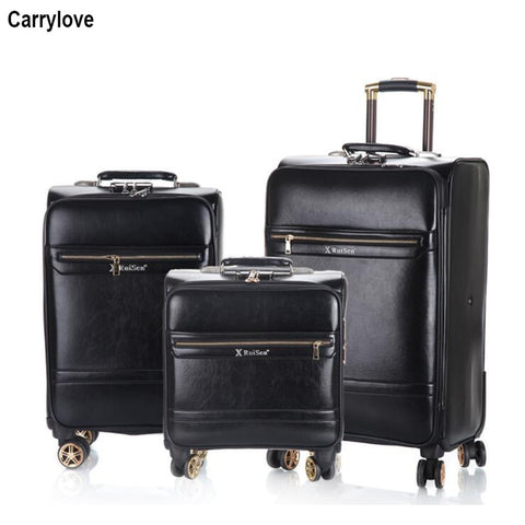 Carrylove 18"20"24" Inch Retro Leather Luggage Set Trolley Koffer Sets Travel Suitcase For Trip